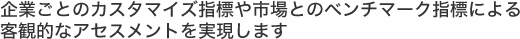 企業ごとのカスタマイズ指標や市場とのベンチマーク指標による客観的なアセスメントを実現します